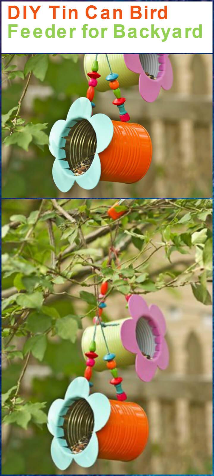 repurposed tin can bird feeder